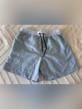 Allfenix Men's Light Blue Swim Shorts with White Waistband medium.